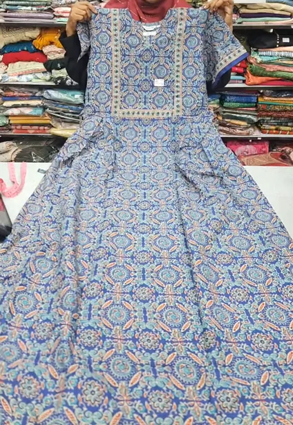 Pure Jaipur Cotton V-Neck Frock Maxi Nighty | NT3604